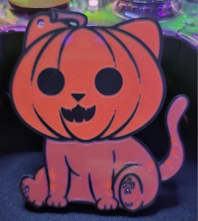 Halloween Pumpkin Cat Head Keyring