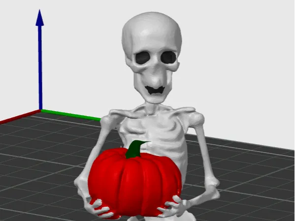 Skeleton holding a pumpkin