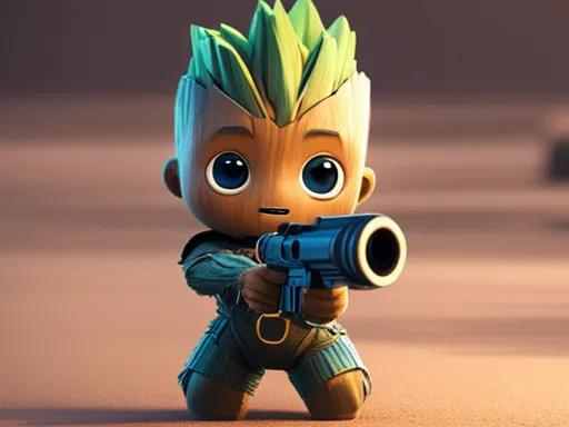 Cute Baby Groot Holding a Gun (PrintMon Maker)