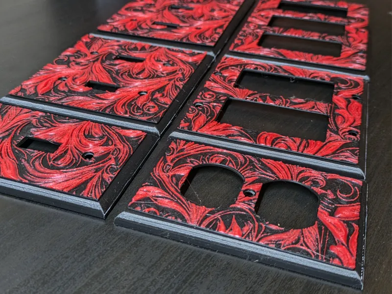 Light Switch Plate Cover Red Swirls Theme