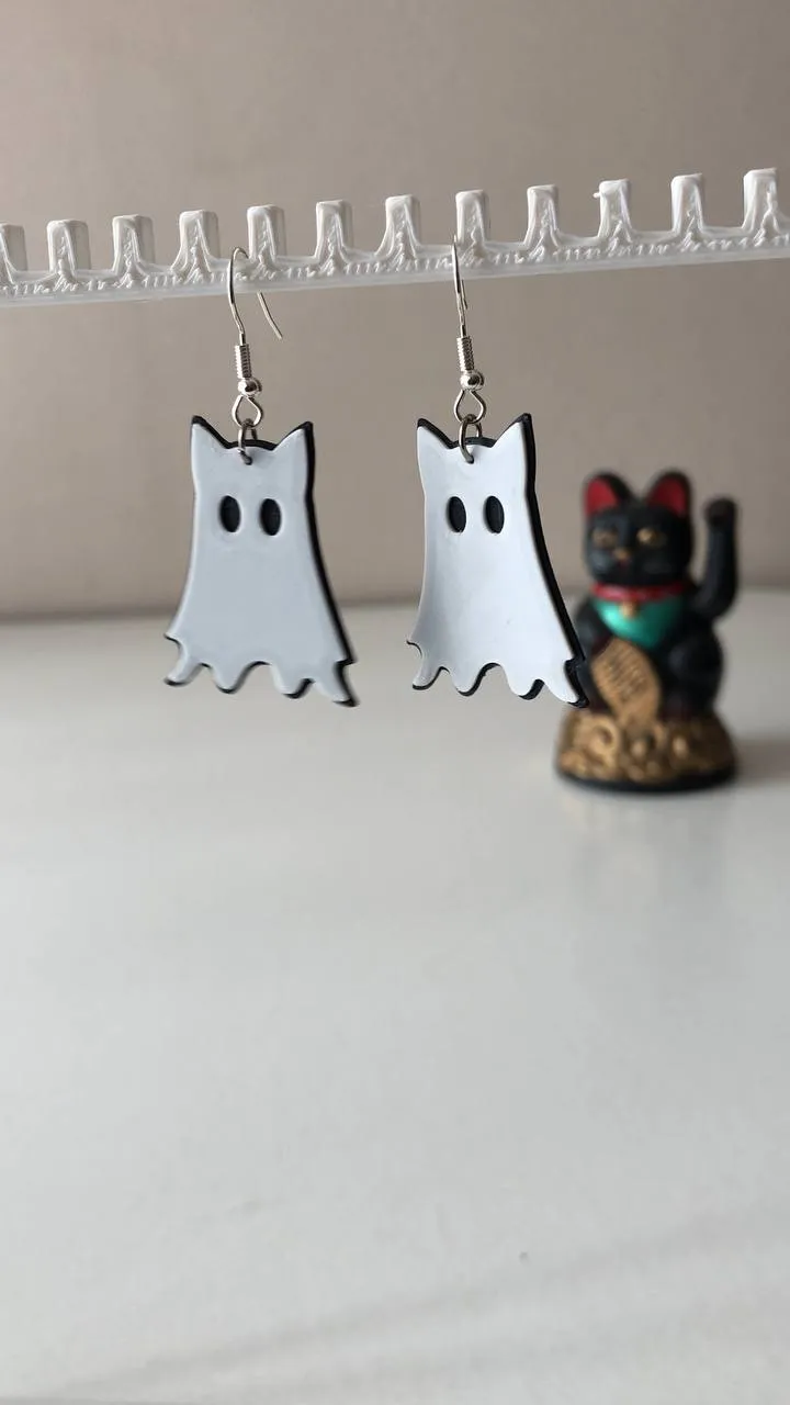 Earring pendant Cat Cute Ghost Halloween gato view 3