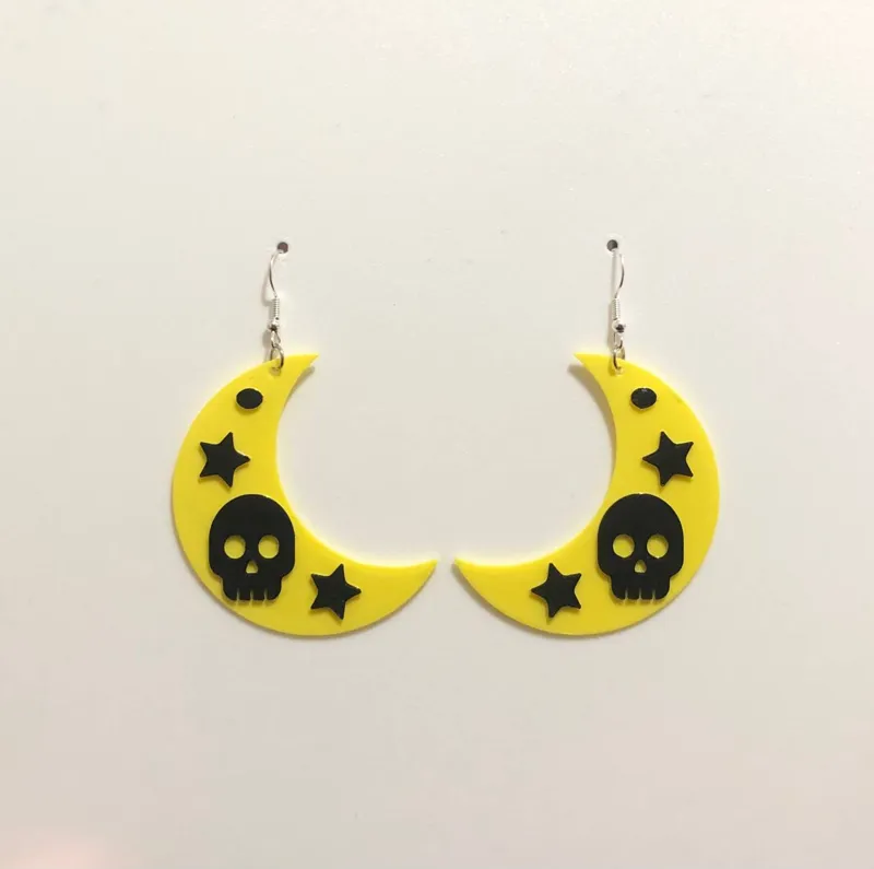 Earring Moon skull pendants aros
