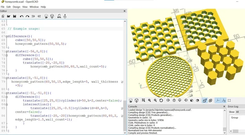 OpenSCAD Optimized Parametric Honeycomb Module