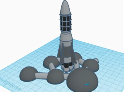 sleek rocket with lunar habitat