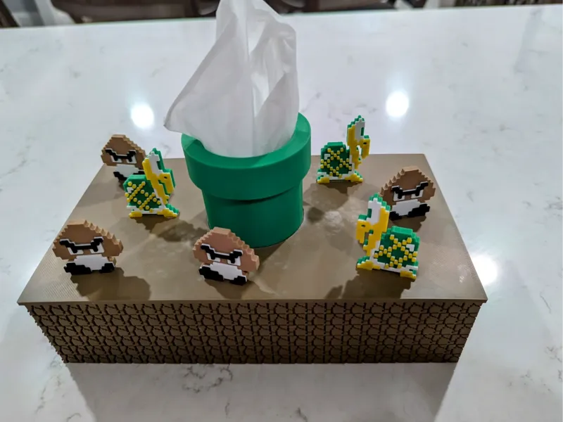 马里奥管道简约纸巾盒蘑菇仔乌龟装饰（已多色分好 可直接打印）