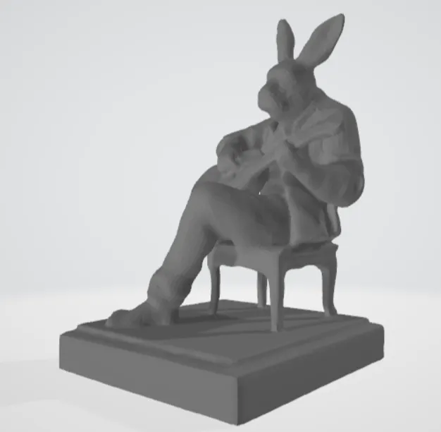 A playing rabbit statue