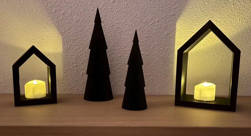 Ribbed Christmas tree and tealight house