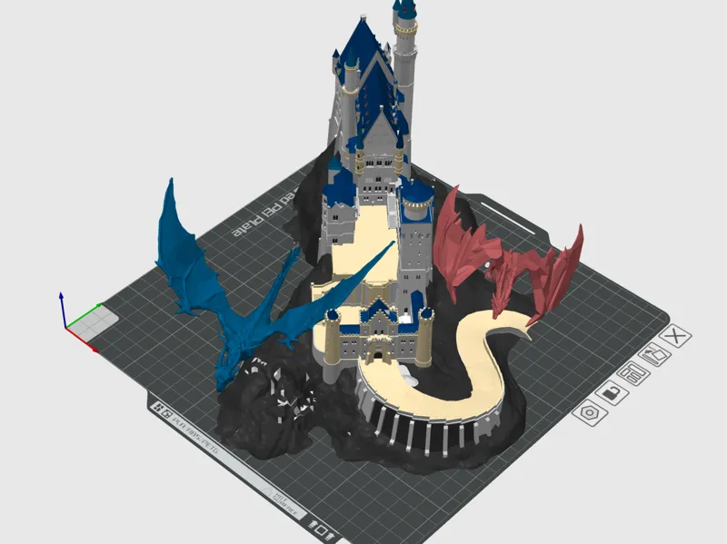 Mythical castle with dragons