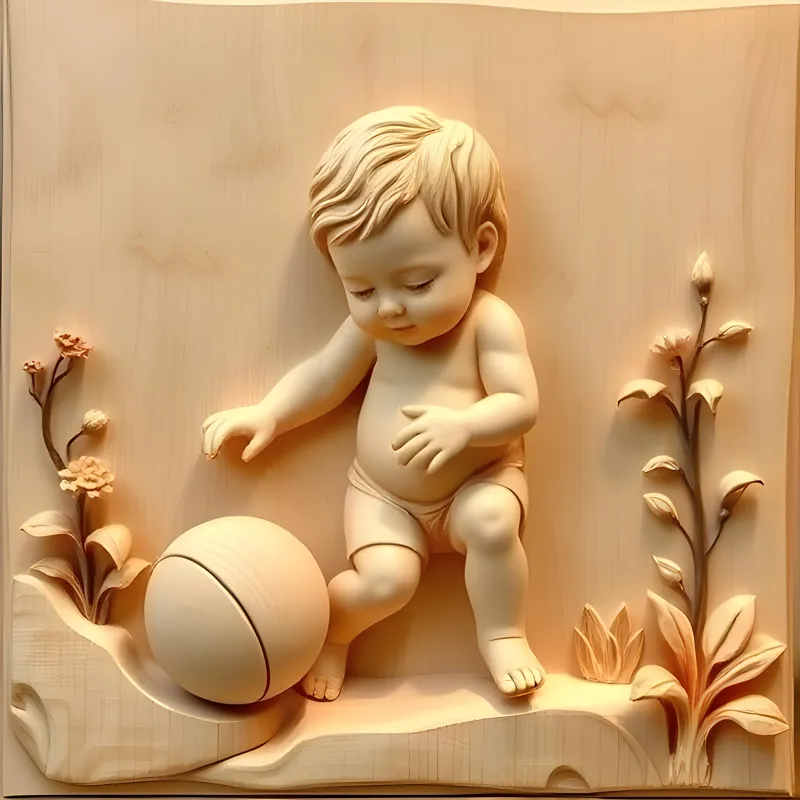 Bas Relief Sculpture:LittleBoy Playing in a Garden