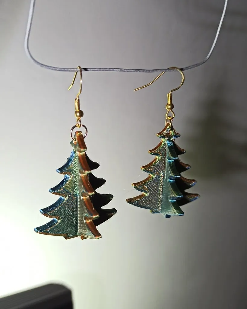 Christmas tree earrings view 2