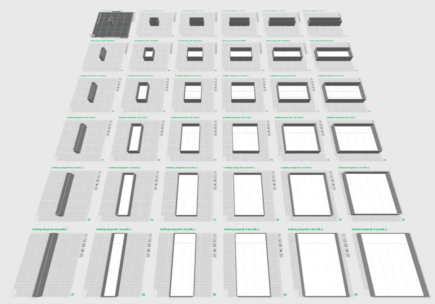 Gridfinity Simple Bin, half grid - all sizes - Free 3D Print Model ...