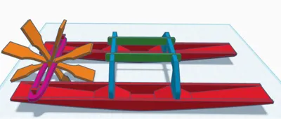 Rubber band powered catamaran