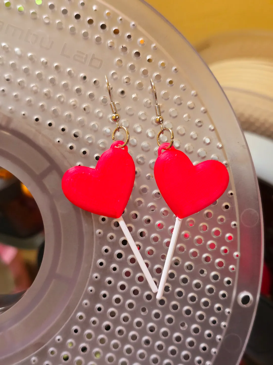 3D Heart Lolli pop earrings view 2