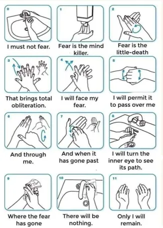 Litany against fear hand washing sign