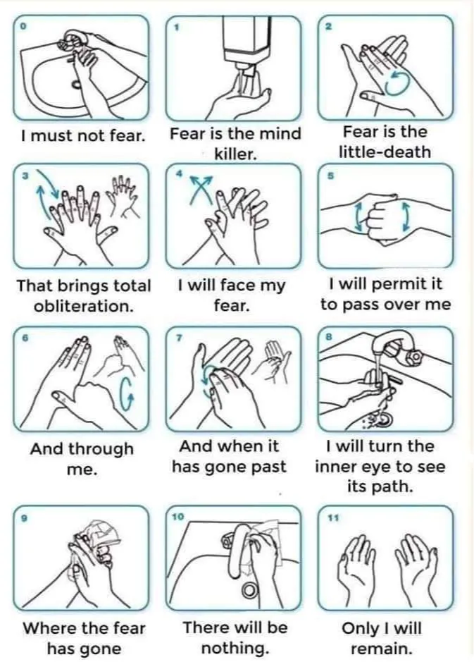 Litany against fear hand washing sign
