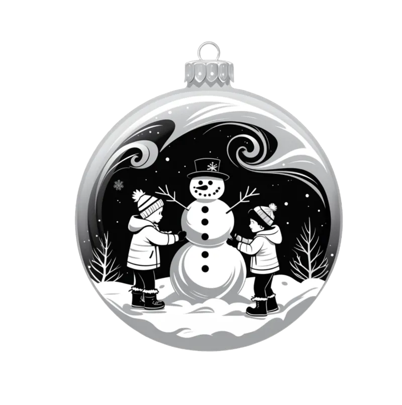Kids building snowman bauble