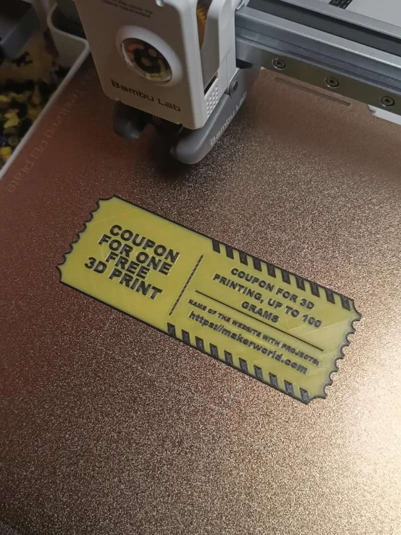 Coupon for One Free 3D Print
