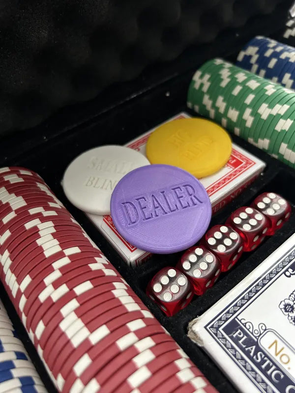 Poker dealer, big and small blind chip