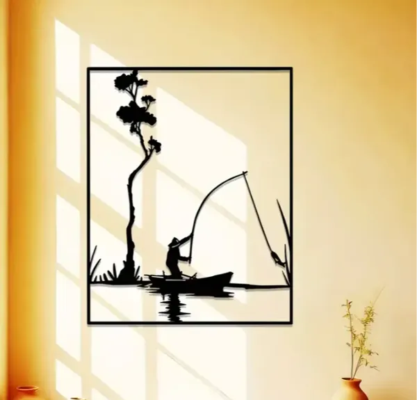 Décoration murale silhouette de pêche rustique