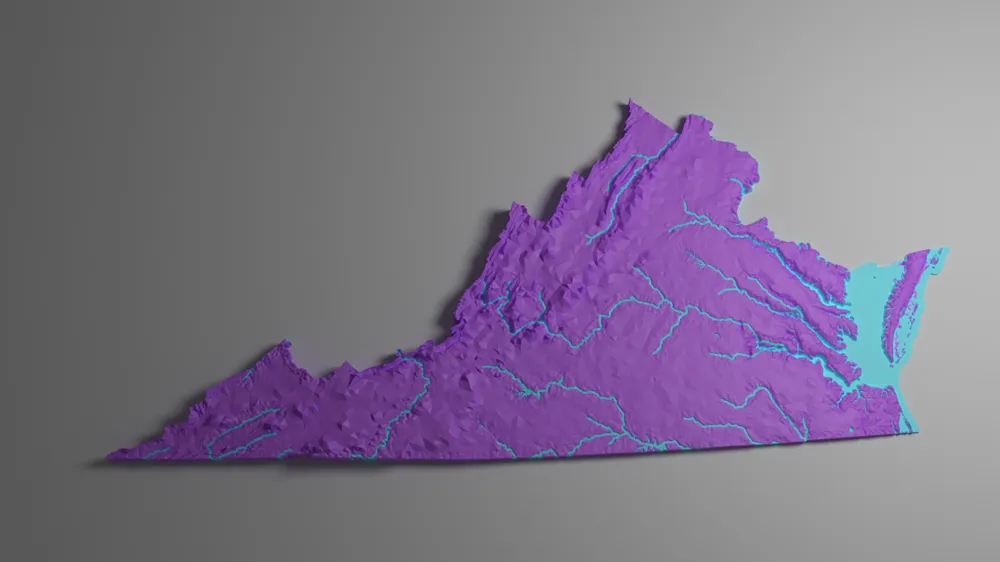 Virginia Map Shape File Virginia, USA (VA) Low Poly Topographic Map Remixed by Anson Liu ...