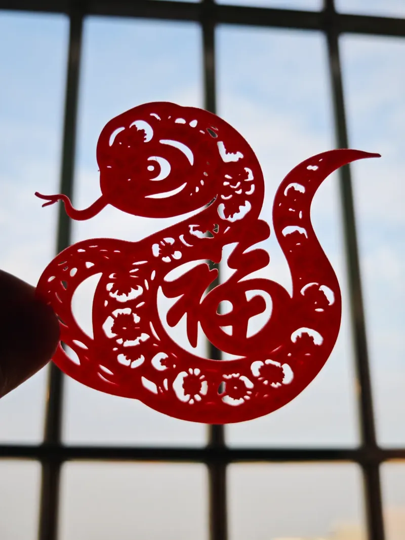 蛇年迎福气（窗花剪纸）