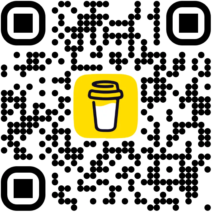 A qr code with a cup of coffee
Description automatically generated