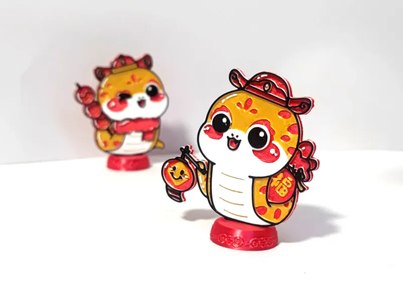 喜庆可爱小蛇立牌摆件（2）-没有AMS也可打印-用料少-速度快