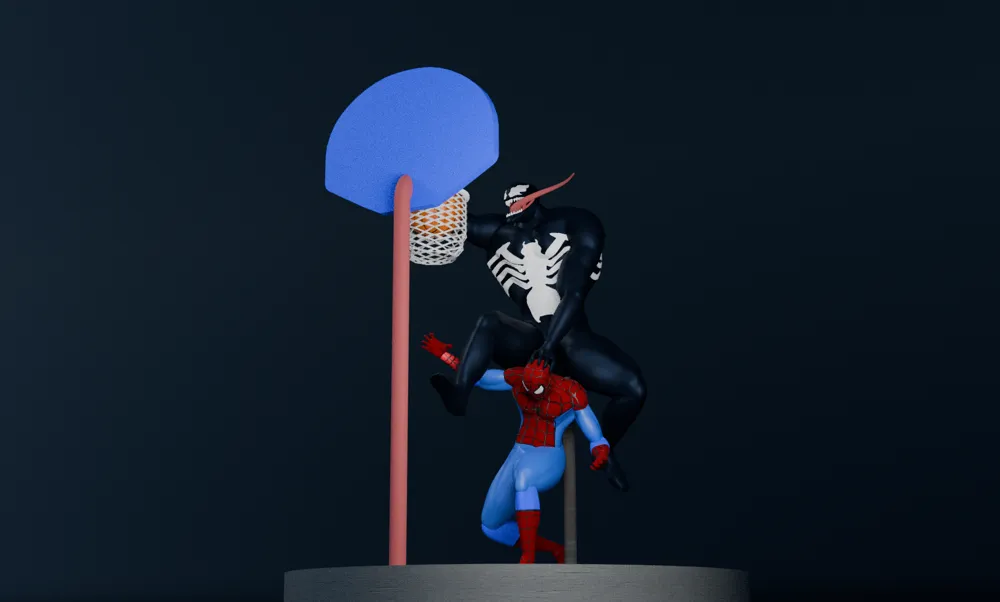 3Dプリント ヴェノム＆スパイダーマンバスケットボール多分割彫刻