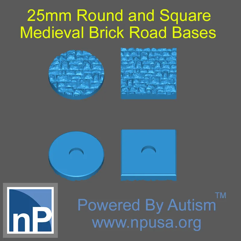 25mm Round and Square Medieval Brick Base