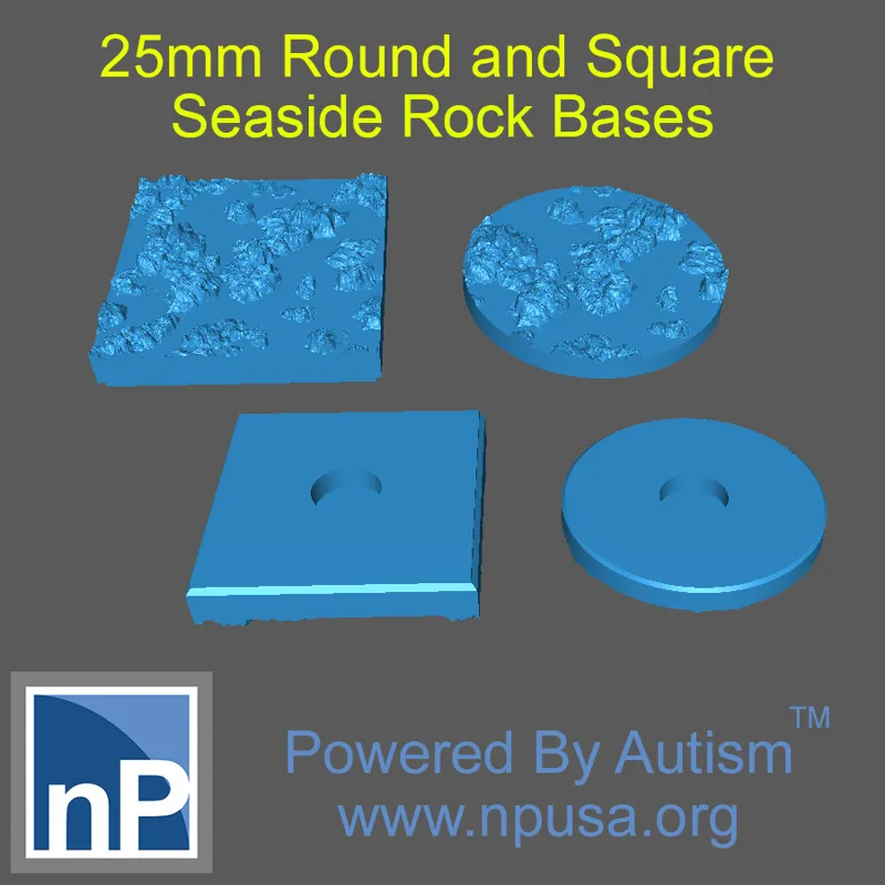 25mm round and square Seaside Rock bases
