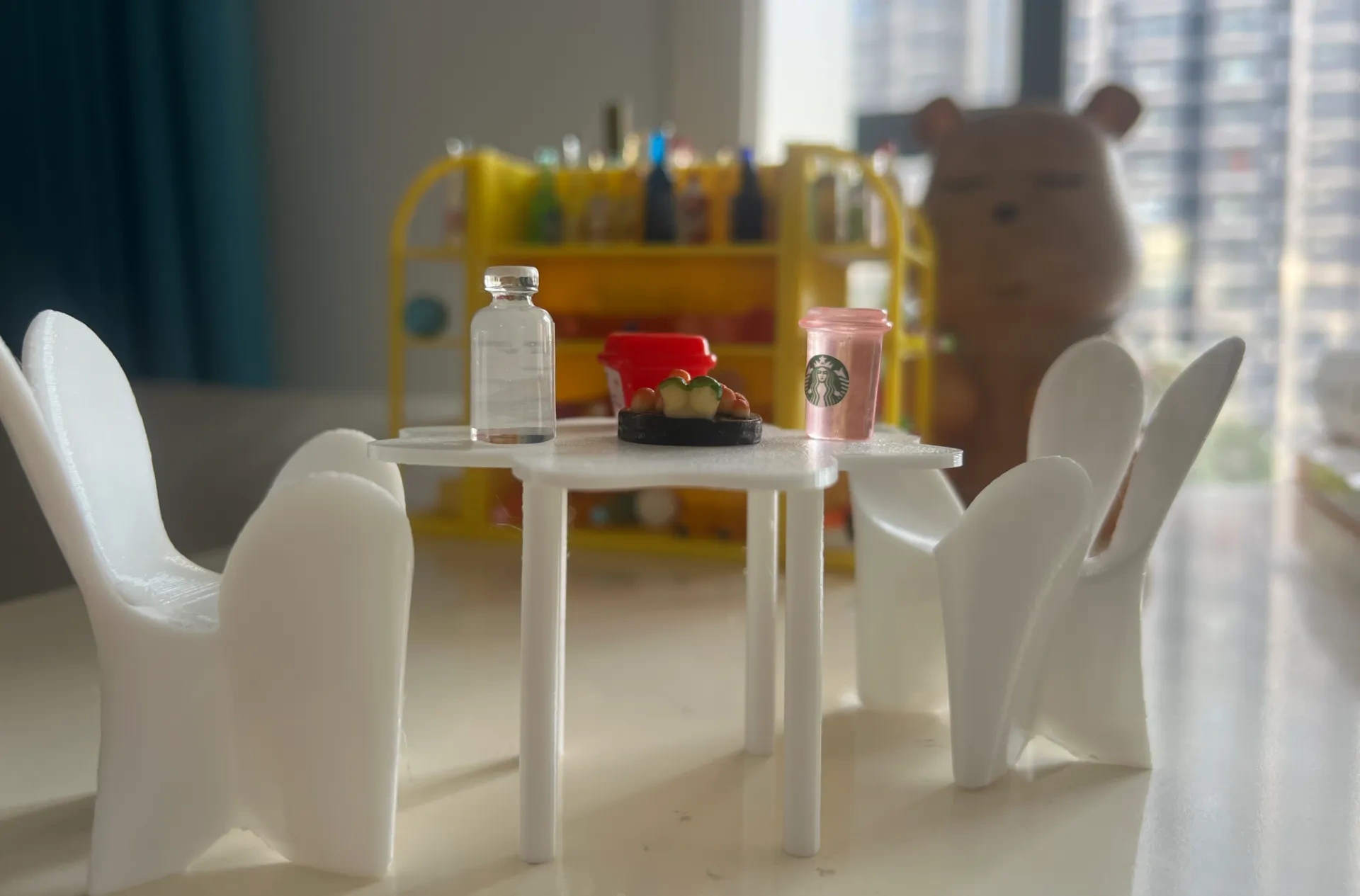 Dört yapraklı yonca yemek masası ve yemek sandalyesi-mini mutfak/bebek evi