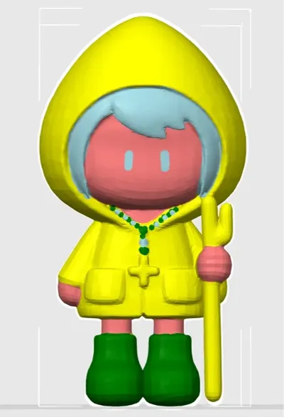 Yellow raincoat girl character doll hand-model trendy toy style, multicolor ams