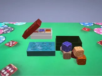 box with 6 types of dice