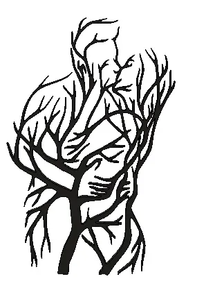 Sculpture couple enlacé racines d'arbre