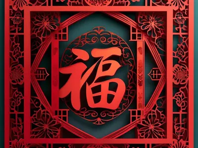 New Year's Window Lattice 3D Relief Painting "Three-Dimensional Fu Character"