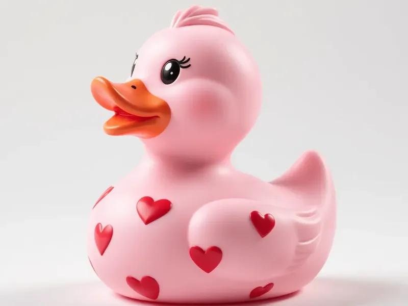 Heart-Adorned Pink Valentine Rubber Duck for Bath