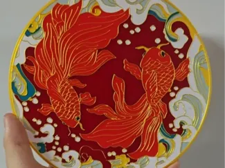 混色 双鱼 掐丝珐琅