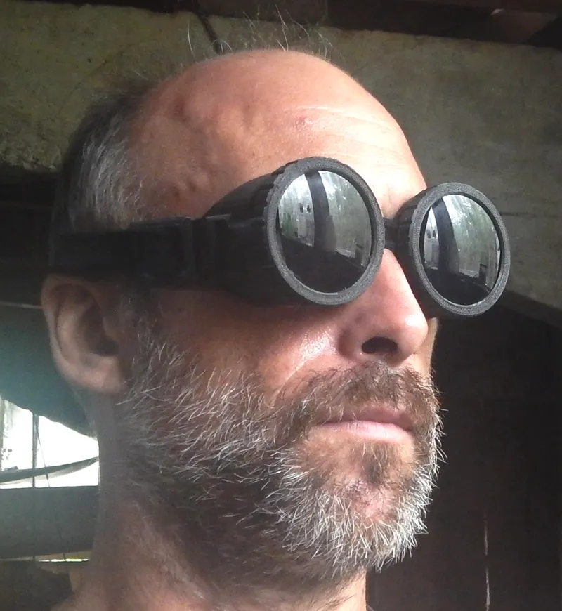 Goggles.  Using broken sunglass lenses