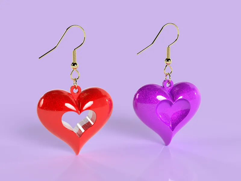 3D Heart Pendant & Earrings - Valentine's Day
