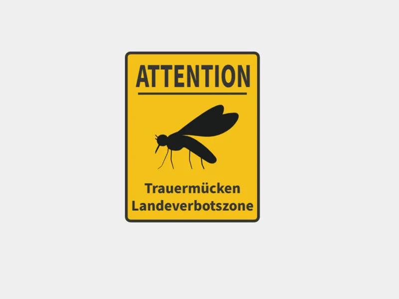 Trauermückenlandeverbotszonenschild