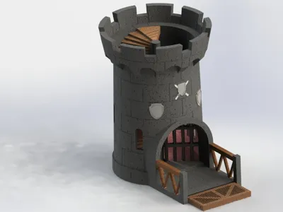 Castle dice tower with moveable gate