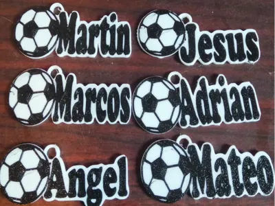 Name keychain and soccer ball