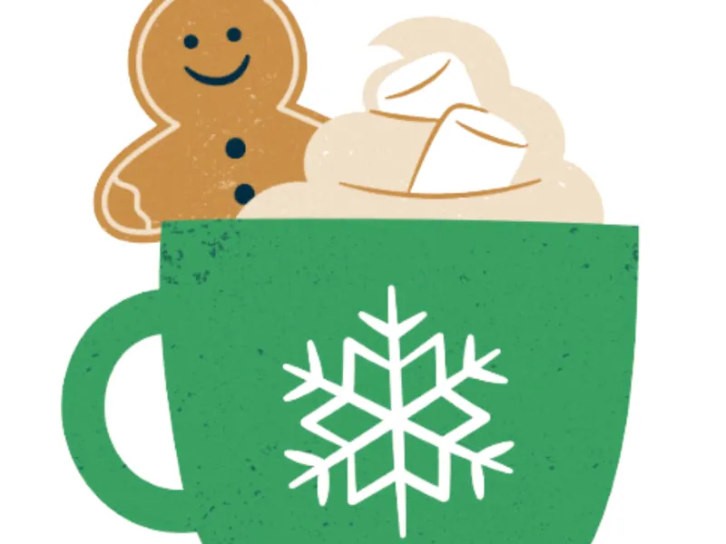 Coffee mug with gingerbread man and whipped cream