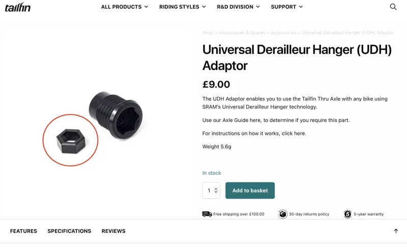 HEX adaptor for Tailfin UDH Adaptor