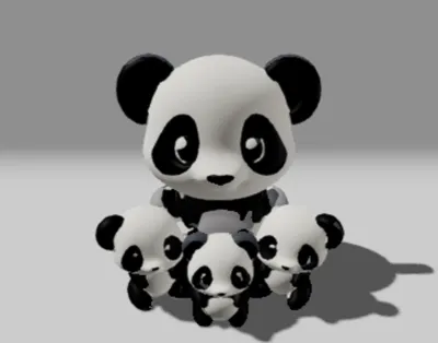 a panda with her babies