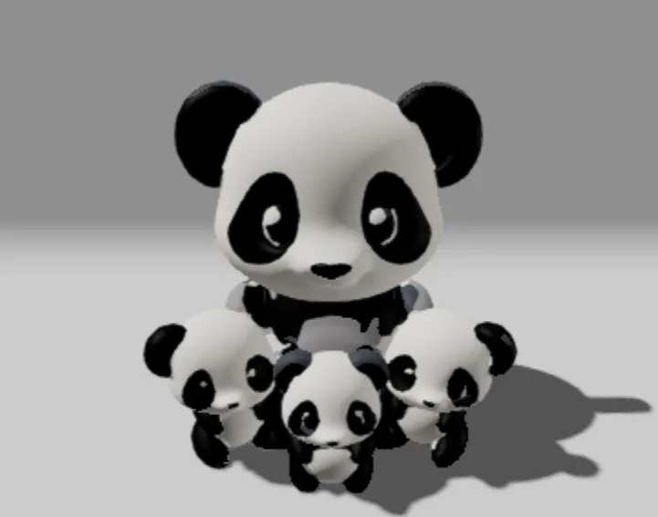 a panda with her babies