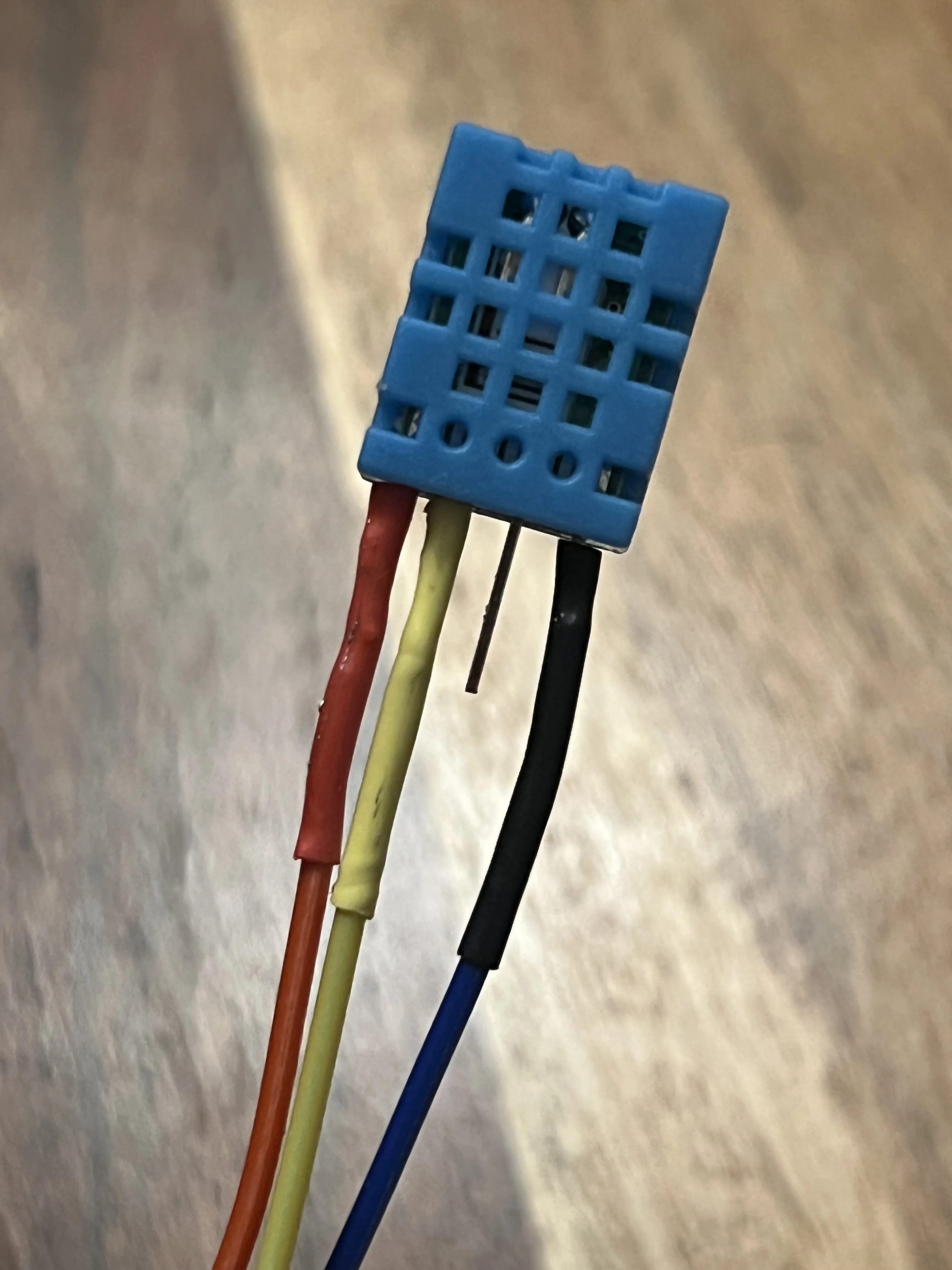 Solder the DHT11 with pin1 (3.3V), pin2 (data), pin3 (ground)