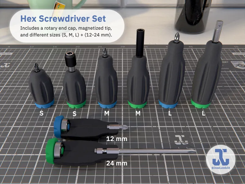 Hex Screwdriver Set (S, M, L) + (12mm, 24mm)