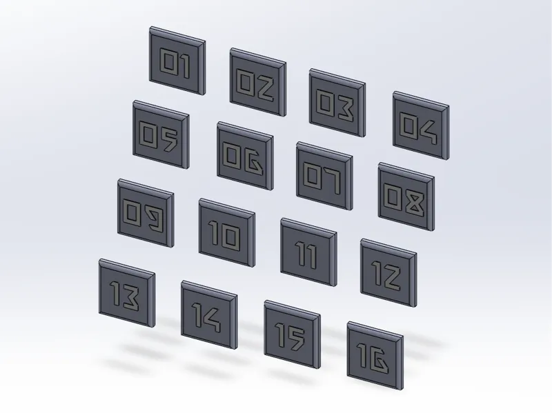 Organizer tile tag (Numbers 1-16)