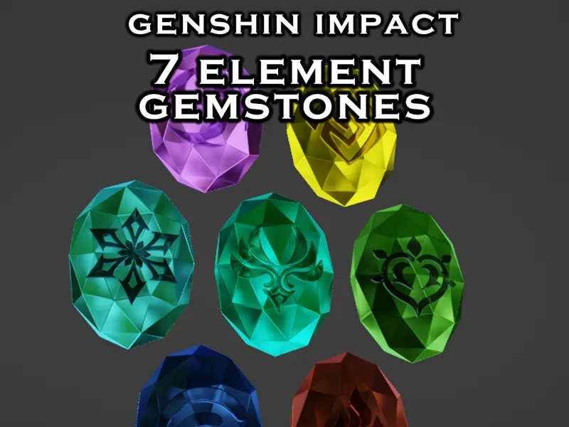 Genshin Impact Gemstones 7 Element -- Print Ready